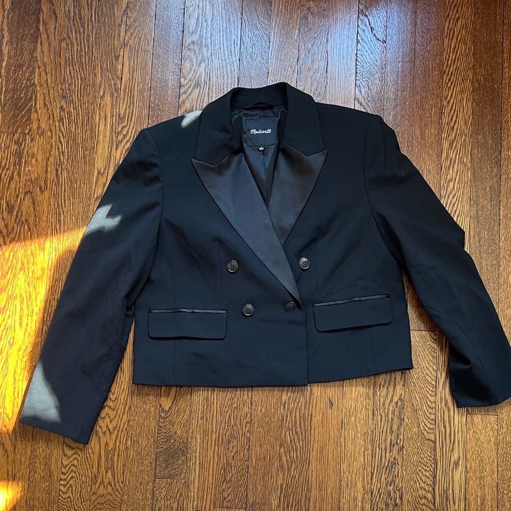 Madewell Black Satin-Lapel Blazer Cropped Size 8